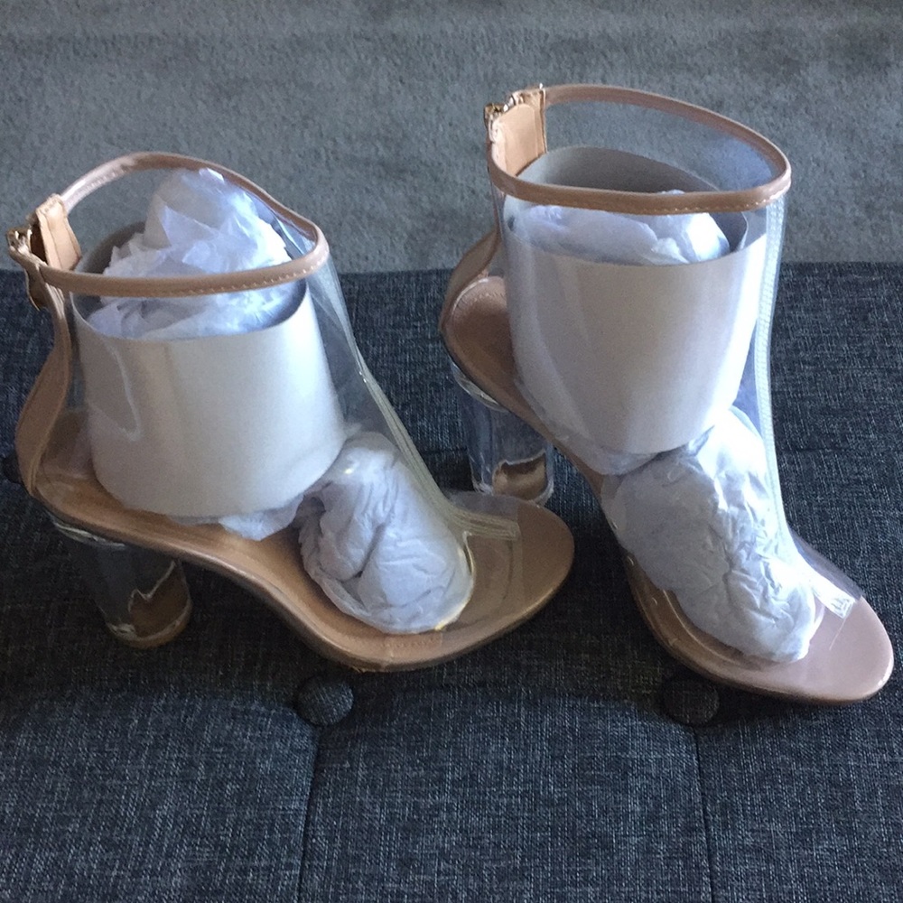 Clear PVC heel boot w/ nude trim size 8